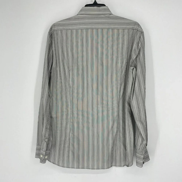 John Varvatos Shirt Mens 15.5 Gray Stripe Slim Fit Button Up Classic Long Sleeve - Picture 2 of 10